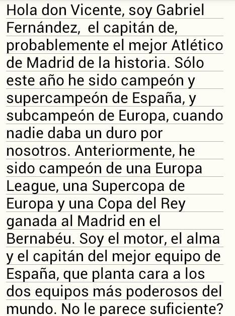 CholismoATM's tweet photo. Para Vicente del Bosque, de parte de Gabi y todos los atléticos: http://t.co/WTkwOZxWja