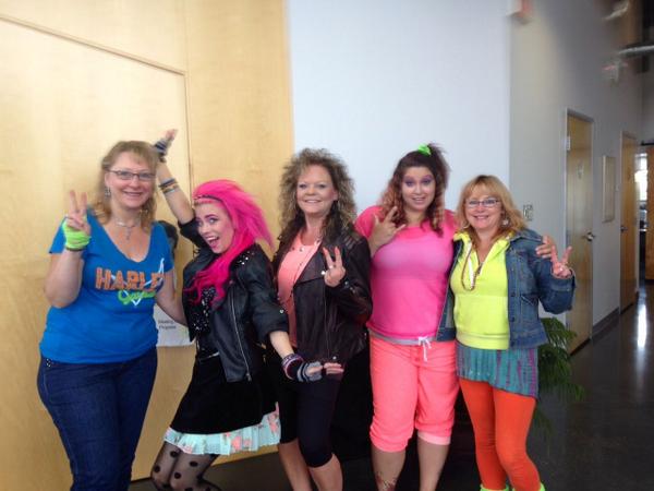 Mixcor_'s tweet photo. It's 80's day here at Mixcor today! What do you think of our office ladies' 80's attire? #mixcor #themeday #80s http://t.co/HO0FuJRMZs