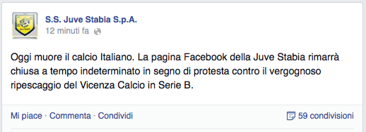 calciomercatoit's tweet photo. +++ ULTIM'ORA: REAZIONE DELLA JUVE STABIA A RIPESCAGGIO VICENZA, "OGGI MUORE IL CALCIO ITALIANO" +++ http://t.co/RZGiFiR7K7