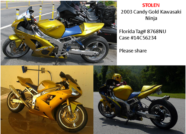 WichitaPolice's tweet photo. Stolen gold 2003 Kawasaki Ninja. Please RT http://t.co/dTa47ZProy