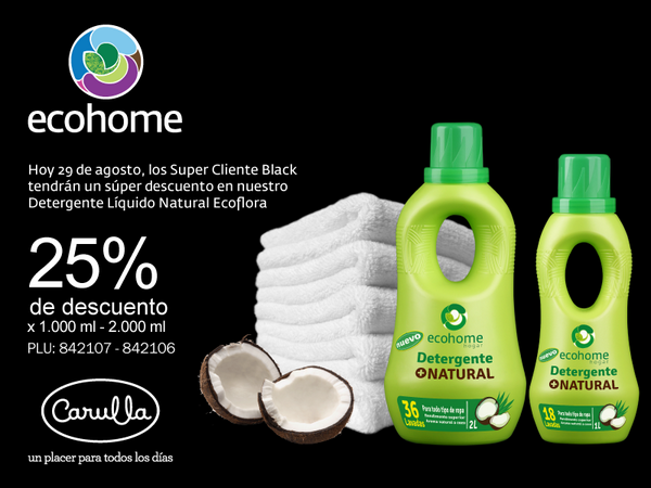 ecofloracares's tweet photo. Disfruta solo por hoy de un 25% de dto si eres Cliente Súper Black @PlaceresCarulla en nuestro #DetergenteEcohome http://t.co/8rZ9jRz0CI