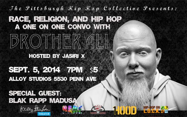 PghHipHopCollec's tweet photo. Please join us next week as we discuss Race, Religion and Hip Hop with @BrotherAli and @Jasiri_X! http://t.co/ljkVwEubcg