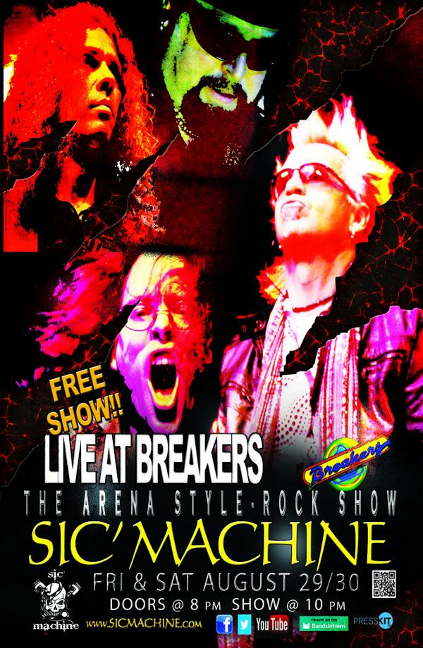 sicmachine's tweet image. TONIGHT! @sicmachine is doing a FREE SHOW at @BreakersGP 10 pm!  Come check out our killer new drummer!!