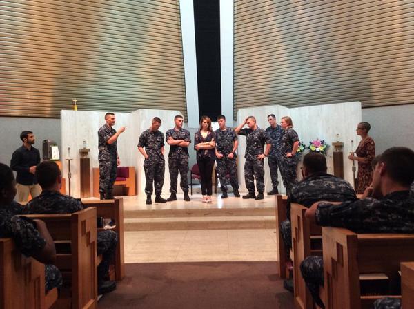 interACTTroupe's tweet image. Our &apos;constellation of images&apos; in the chapel of Pensacola, FL Naval Base. #NAVY #interACTTroupe #interACT #prevention