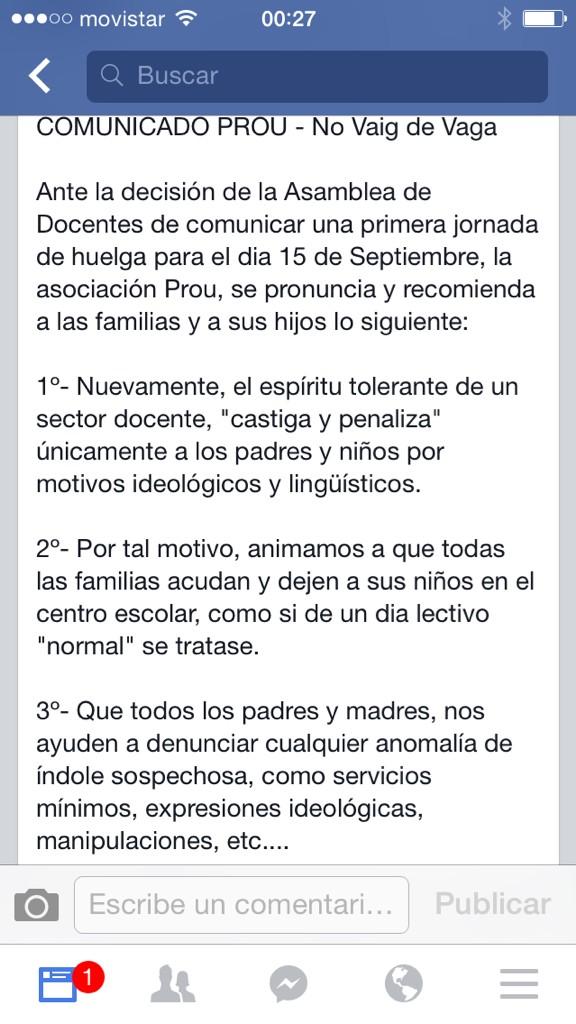 ToniDeudero's tweet photo. De interés general: "@NoVaigDeVaga: COMUNICADO PROU - Ante la decisión de la Asamblea de Docentes.."
#NOVAIGDEVAGA http://t.co/Mvk0BAsEKi