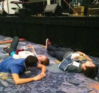 Scrc_TeenTrack's tweet photo. Scrc skit crew exhausted after rehearsals!! #shineyourlight #scrc2014 http://t.co/jWdPouvnPo