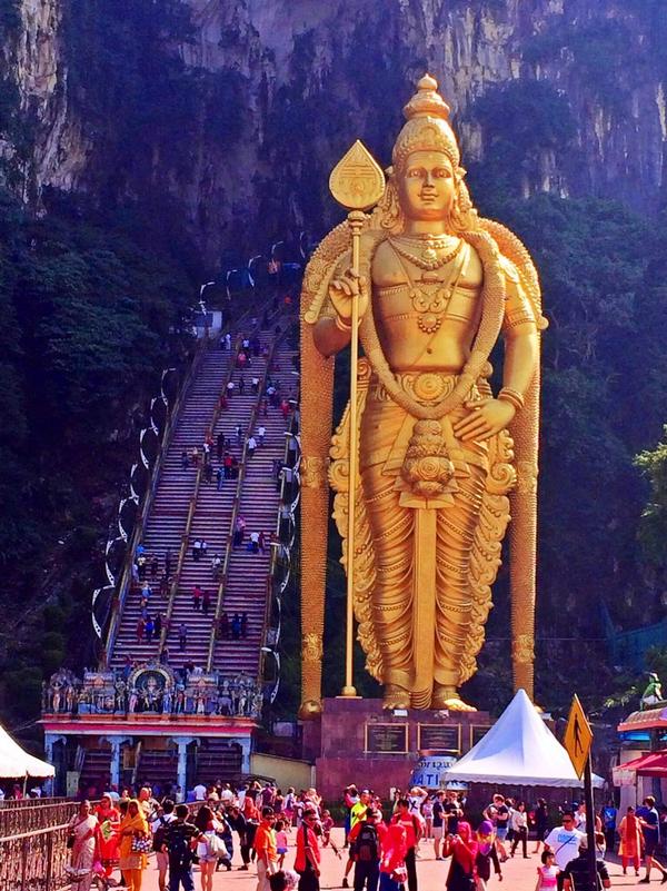 PaulWathan's tweet photo. Awesome morning checking out the Batu Caves in Kuala Lumpur with @GemMorgans #mindblowing #tombraiderstyle http://t.co/A3yUquMTNv