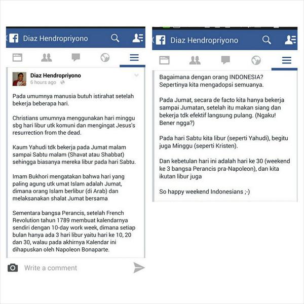 Posting-an Facebook siang ini. Happy weekend :-)