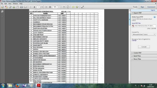 Nama dan Jadual untuk semester 1A Akuntansi Reguler