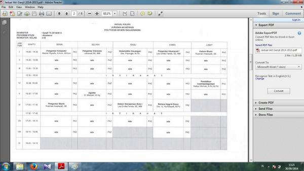 Nama dan Jadual untuk 1B Akuntansi Reguler