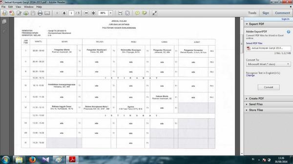 Nama dan Jadual untuk semester 1 Komputer Akuntansi