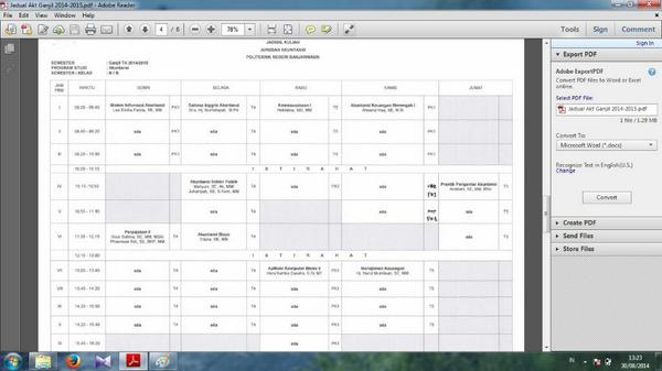 Jadual untuk semester 3B akuntansi Reguler