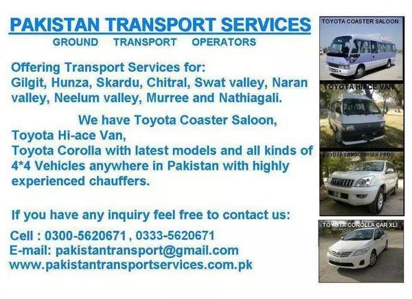 Pakistantranspo's tweet photo. Pakistan Transport Services
Destination planner compnay
Offering tour packages and transport
03005620671 03335620671 http://t.co/qki8aE7c09