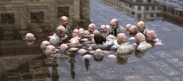 willJens's tweet photo. "@Eric_GERVET 
Politicians discussing global warming...brilliant Berlin sculpture by Isaac Cordal http://t.co/MYbU882du4 #climate @tveitdal
