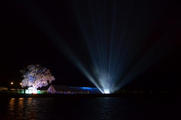 GroundControlNZ's tweet photo. DOME! Spotlights! Lasers! @emfdome @emfcamp http://t.co/W0qqzspzMq