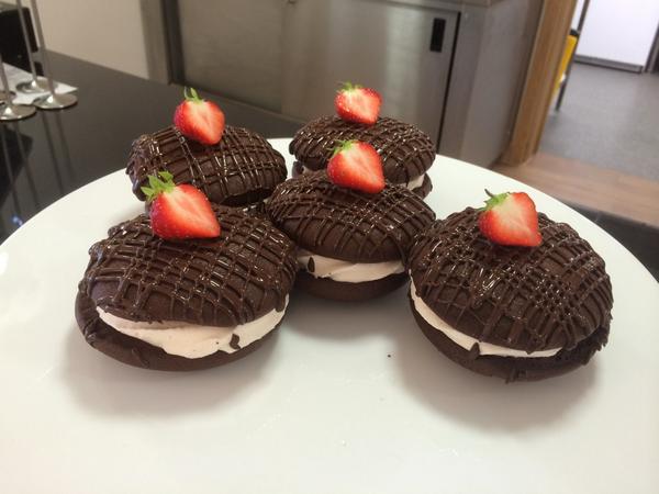 Our homemade chocolate and strawberry whoopie pie