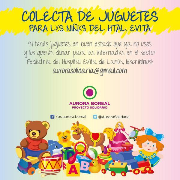 AuroraSolidaria's tweet photo. @Julyweich Última semana de recolección de juguetes para lxs niñxs del Htal. Evita de Lanús!
Nos ayudás?? RT! http://t.co/cgSyFogQFn