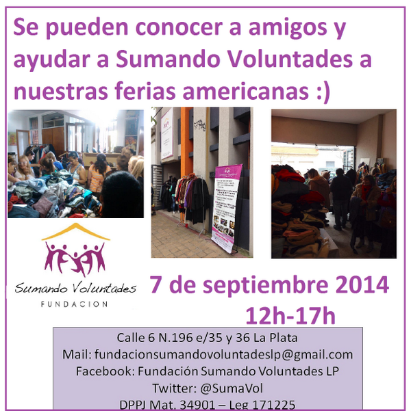 SumaVol's tweet photo. ¡No falten nuestra próxima feria americana el 7 de septiembre! #SumandoVoluntades http://t.co/IUHOjEhfTa