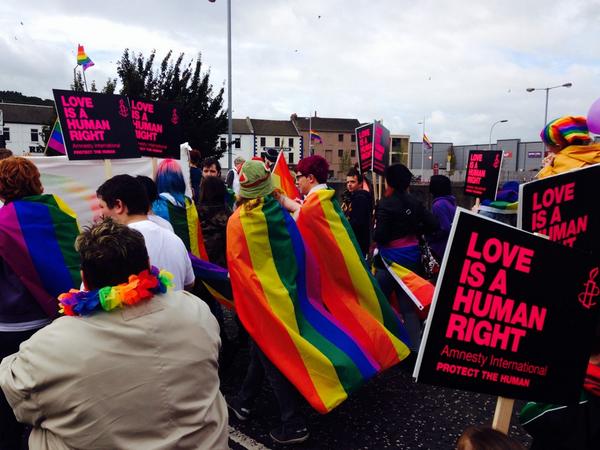 AmnestyNI's tweet photo. Great day at @prideinnewry - well done to the organisers &amp; all who came out to take part &amp; show support. #LGBTI http://t.co/nLbDljM4ah