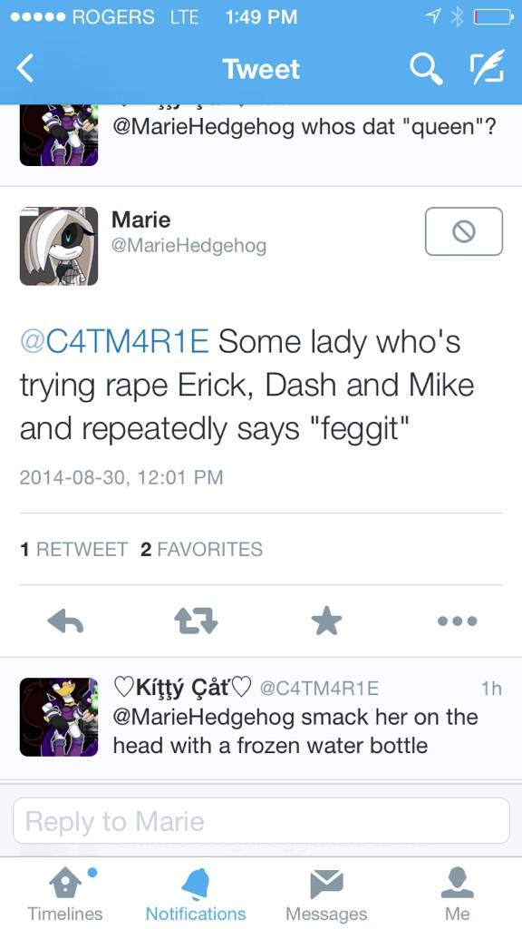 EVERYBODY Report and Block @/MarieHedgehog look at what she said about me.