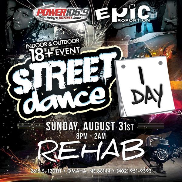 EPEventsOmaha's tweet photo. The countdown is coming to an end and we're very excited to host the Street Dance at @rehabomaha with @power1069!! 😝😝 http://t.co/L6dGrYLnzJ
