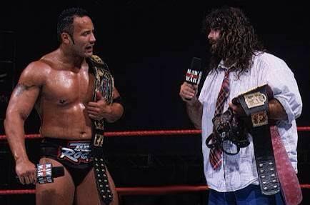 WrestlingsPast's tweet photo. 15 years ago today the Rock N Sock Connection was born! @TheRock @realmickfoley #WWE http://t.co/MPmDuQV641