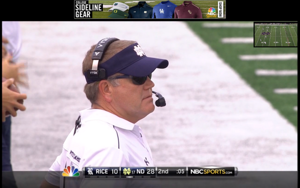 FightingIrish's tweet photo. SPOTTED! @CoachBrianKelly rockin' his new headset, sponsored by @Vyskcomm.

#ProtectedCommunications http://t.co/BqisGFtDCe