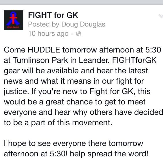 FIGHTforGK's tweet photo. FIGHTForGK supporters: Tomorrow 5:30pm! Tumlinson park #FightForGK http://t.co/EaQgSvdC7z