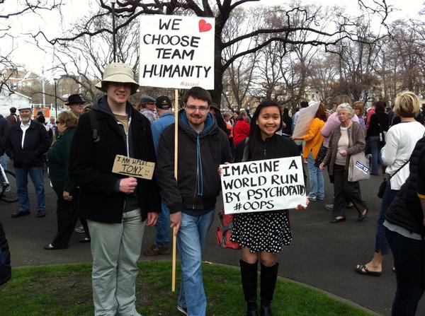 My kids at #MarchInAugust Hobart <a href="/jfrancissmith/">James Francis-Smith</a> missing due to law assignment