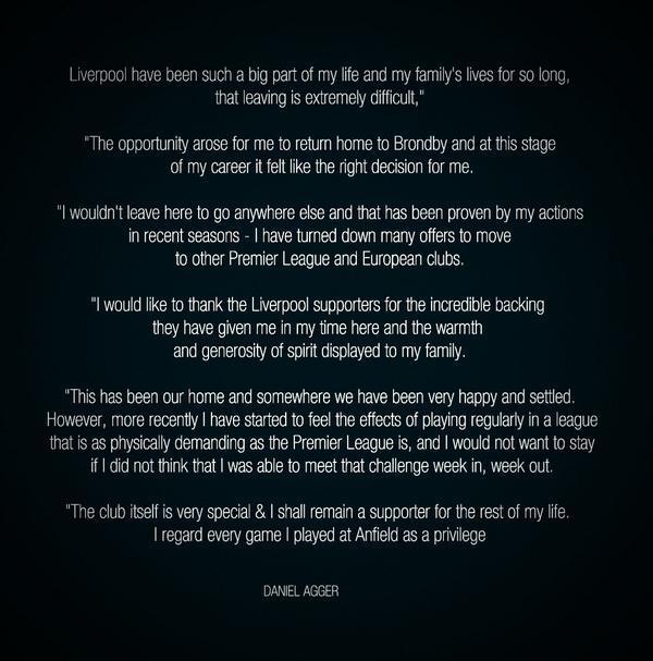LiverpoolData's tweet photo. Daniel Agger's farewell letter to Liverpool fans.... http://t.co/Xl9URKM67o