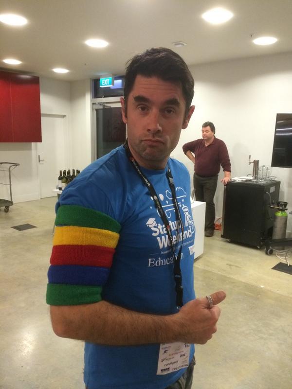 kahhoe's tweet photo. @churchouse modelling the best attire of sweatbands at @swwlg #swedunz http://t.co/1xkpF60p4l