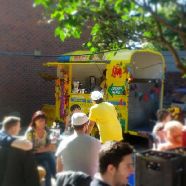 LisaSew's tweet photo. Much needed r&amp;r for us. Joined @manjitskitchen to celebrate launch of #yellowhorsebox Amazing paneer wrap as always. http://t.co/whmYsrrZqW