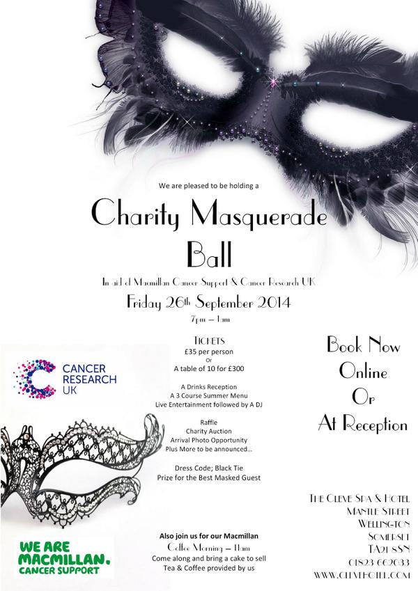 Tickets are selling fast for our Charity Masquerade Ball. To book yours visit clevehotel.com to book online