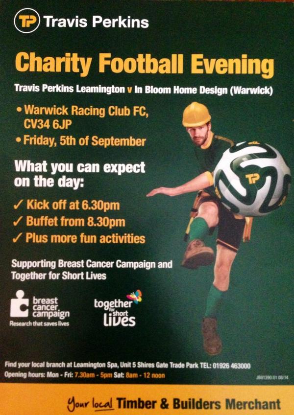 RacingClubWarwick FC (@racingclubfc) on Twitter photo Please retweet this local charity football match <a href="/warwickrocks/">warwickrocks</a> <a href="/LifeInWarwick/">Life In Warwick</a> <a href="/TravisPerkinsUK/">Travis Perkins</a> @ Please retweet this local charity football match <a href="/warwickrocks/">warwickrocks</a> <a href="/LifeInWarwick/">Life In Warwick</a> <a href="/TravisPerkinsUK/">Travis Perkins</a> @