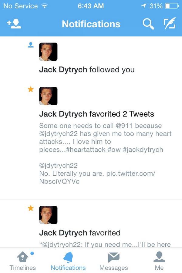 shyannxg's tweet photo. OK...@jdytrych22 CALMDown PROCESSING..OMIJEEZUS...#hefollowed #jackdytrych #omijeezus #lastshot #yup #imdead #cryingπ http://t.co/XXnsCC23J2