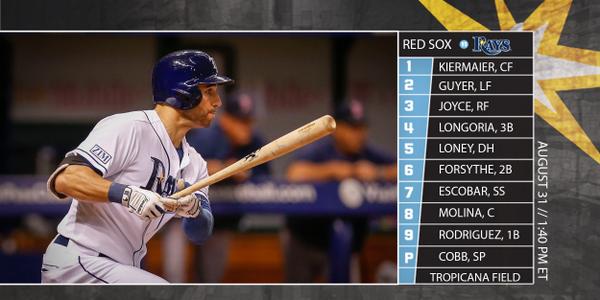 RaysBaseball's tweet photo. Outlaw's the 1-stick against Buccholz &amp; the @RedSox. #Rays lineup for 8/31: http://t.co/YKrn4hepfO