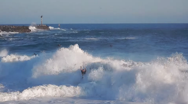 Surfer's tweet photo. If you can survive long enough to claim a massive wave at The Wedge, go for it.

Watch here:
http://t.co/gtpaoGZVa0 http://t.co/q6T6ShdM2T