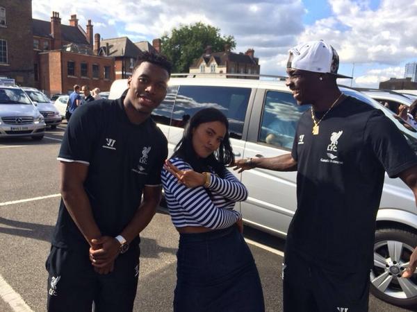 Copa90's tweet photo. Liverpool's @FinallyMario &amp; @D_Sturridge celebrated today's victory with none other than our own  @MayaJama #lfc http://t.co/vfu4QrnxG8