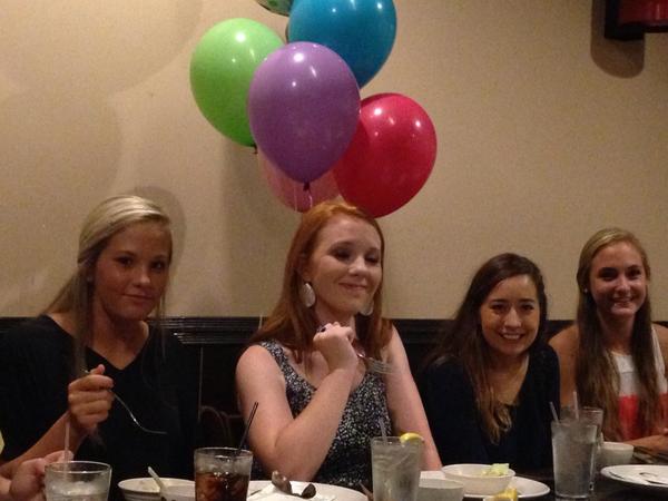 Twyla and I enjoying 16th birthday dinner with my daughter and 10 of her friends