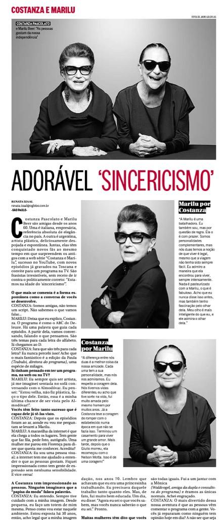 SuApelbaum's tweet photo. So proud! RT @PWEISSbr: Our #sofachatshow rocks on @JornalOGlobo @COSTANZAeMARILU #costanzaemarilu BY @ASAS_br http://t.co/ACxCXWzcC7"