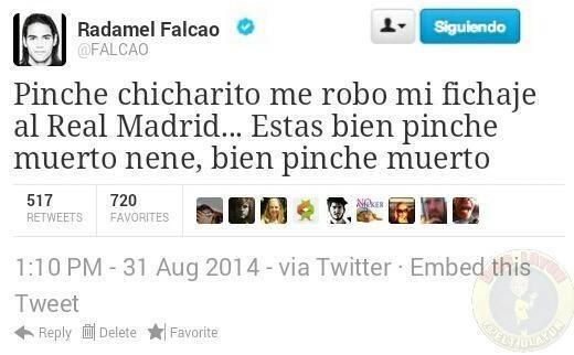 DonCasaquero's tweet photo. SE FILTRA TWEET DE FALCAO AL ENTERARSE DEL FICHAJE DE CHICHARITO. http://t.co/GBCYqfAgxF