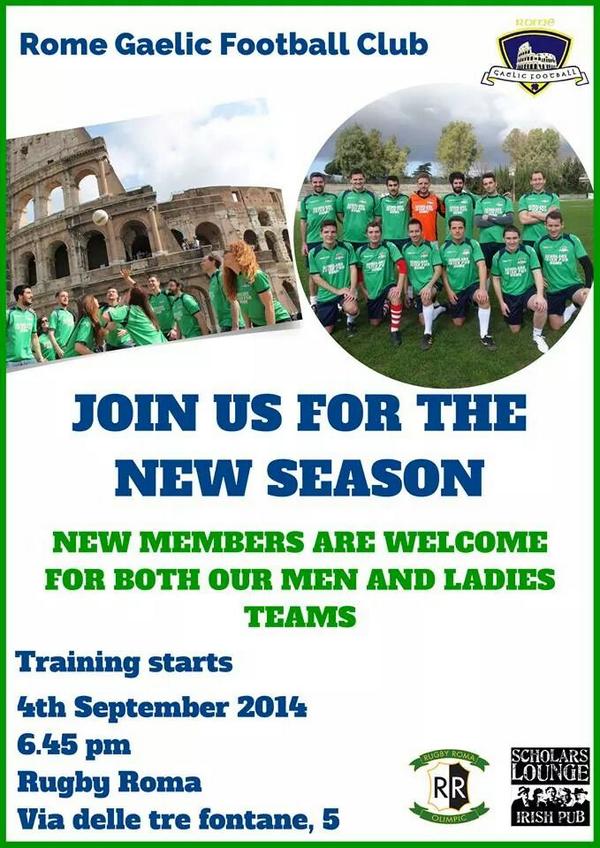 RomeGFC's tweet photo. @RomeGFC is back for a new amazing season! Training starts on Thursday, 4th September at 6.45. Contact us for details http://t.co/hloEIACsFg