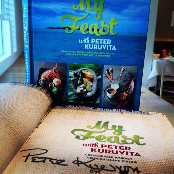 Get your "My Feast" cook book signed from Peter Kuruvita <a href="/noosabeachouse/">Noosa Beach House</a>