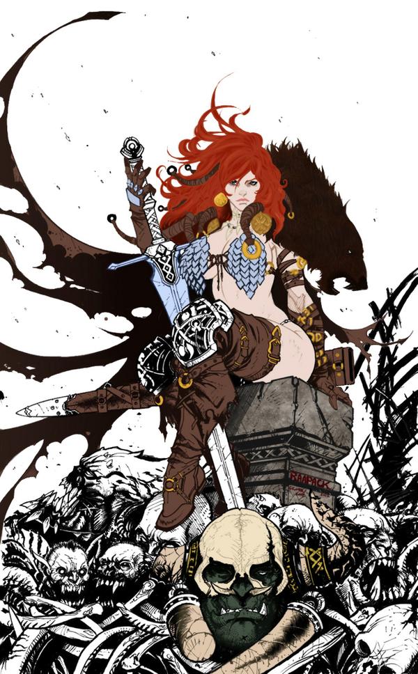 JLGilmon1's tweet photo. #Progress4, my colors, Red Sonja line art by @Raapack. Knocking off for the night. http://t.co/lEBshyyFvt