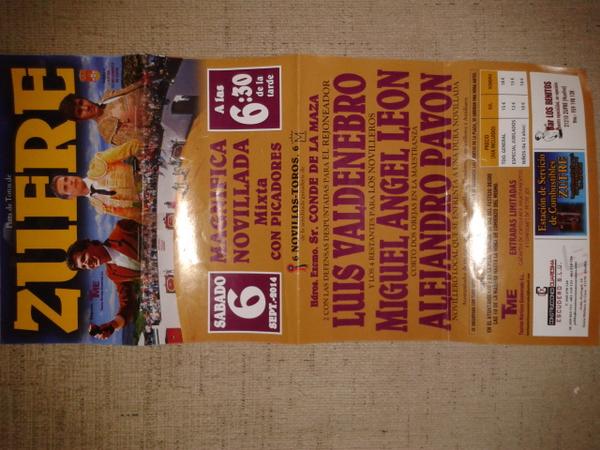 Interesante festejo Zufre el prox. sáb. <a href="/Luis_Valdenebro/">Luis Valdenebro</a>, <a href="/miguelangeleonc/">Miguel angel leon</a> <a href="/AlejandroPavonH/">Alejandro Pavon Hato</a> con reses de <a href="/PoliMaza/">Leopoldo Maza Ybarra</a>.