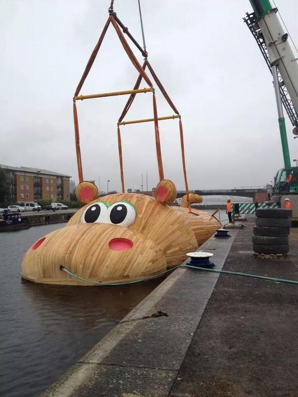 liquid_highway1's tweet photo. This odd hippo will be leaving west India dock at 1500 tomorrow heading up river as part of the @TotallyThames http://t.co/5Vn41UwcnF