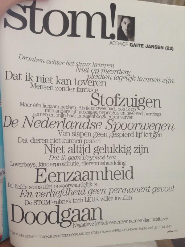 Gaite Jansen (@gaitejansen) on Twitter photo Haha thanks!!:):) "<a href="/kimfeenstra/">Kim Feenstra</a>: <a href="/gaitejansen/">Gaite Jansen</a> Leuke stomme dingen heb je bedacht! ;) <a href="/LINDAmagazine/">LINDAmagazine</a> " Haha thanks!!:):) "<a href="/kimfeenstra/">Kim Feenstra</a>: <a href="/gaitejansen/">Gaite Jansen</a> Leuke stomme dingen heb je bedacht! ;) <a href="/LINDAmagazine/">LINDAmagazine</a> "