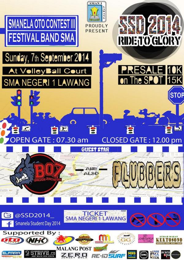 mahasiswamlg's tweet photo. | @SSD2014_  SSD 2014 | Festival Band SMA &amp; OTO Contest | Minggu,7 Sept 2014| with @BrigadeO7 &amp; Flubbers | SMANELA http://t.co/AApT3gtxdA
