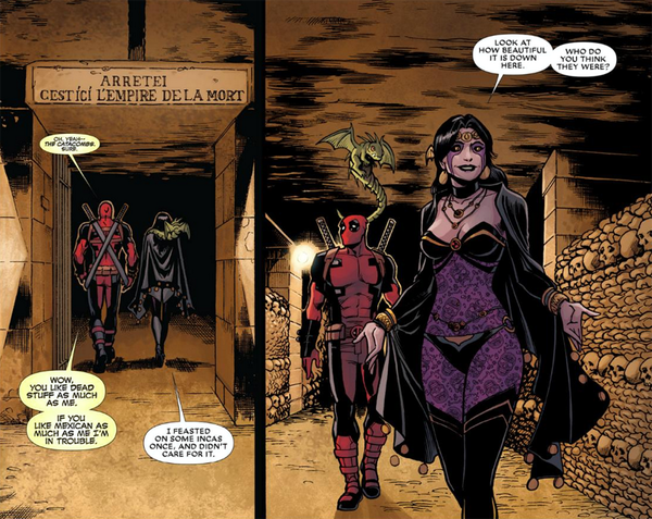 파리의 지하납골당 탐방 쉬클라- "이 얼마나 아름다운 곳인지! 얘네 다 뭐하던 사람들이었을까?" 데드풀- "울버린이 클로로 찔러 죽인 뮤지컬전공자...