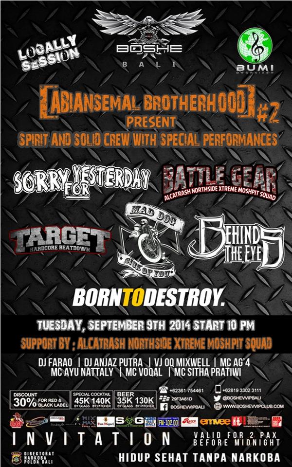TOMORROW!! Abiansemal brotherhood #2 @Locally_Session at <a href="/BOSHEVVIPbali/">BOSHE BALI</a> @Battle_GearHC <a href="/SFY_Bali/">SORRY FOR YESTERDAY</a> etc